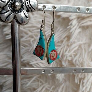 Hawiian Turquoise and Red Dangle Earrings
